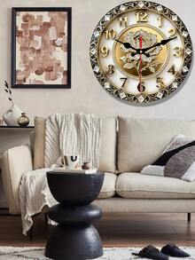 2D Flat Design, 1pc European Style Diamond Inlaid Rose Wooden Wall Clock, Silent Decorative Clock, Creative Wall Clock, Suitable For Bedroom, Living Room And Office Decor, 25/30cm (Batteries Not Included), 2D Flat - Multicolor - View 3