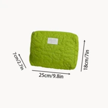绿色绗缝云朵化妆包，时尚休闲大容量拉链化妆包，旅行度假必备 - 綠色 - 查看 2
