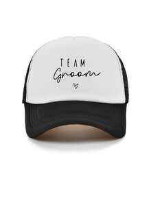 1件印花「TEAM GREEM」經典棒球帽 - 極簡「Groom Squad」字母印花 - 提供婚禮中性色（白色、米色）和隊伍色（粉色、黑色）- 透氣「光滑質感」可調節帽子，適合伴郎派對和伴娘禮物、新娘用品、婚禮配件 - 新郎團 - 查看 14