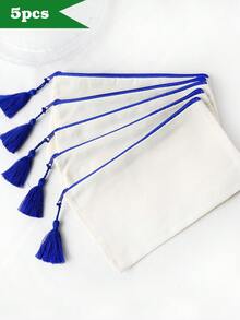 5/10/20个装帆布拉链流苏化妆包，旅行化妆包，洗漱用品收纳包，铅笔盒，适合度假、海滩、浴室、卧室使用，大容量 - 米色 - 查看 4