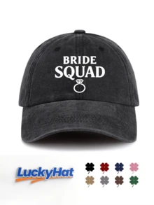 1 pieza Gorra de béisbol vintage lavada para mujer - Lema "BRIDE SQUAD" & Estampado de anillo de diamante - EQUIPO - Ver 9