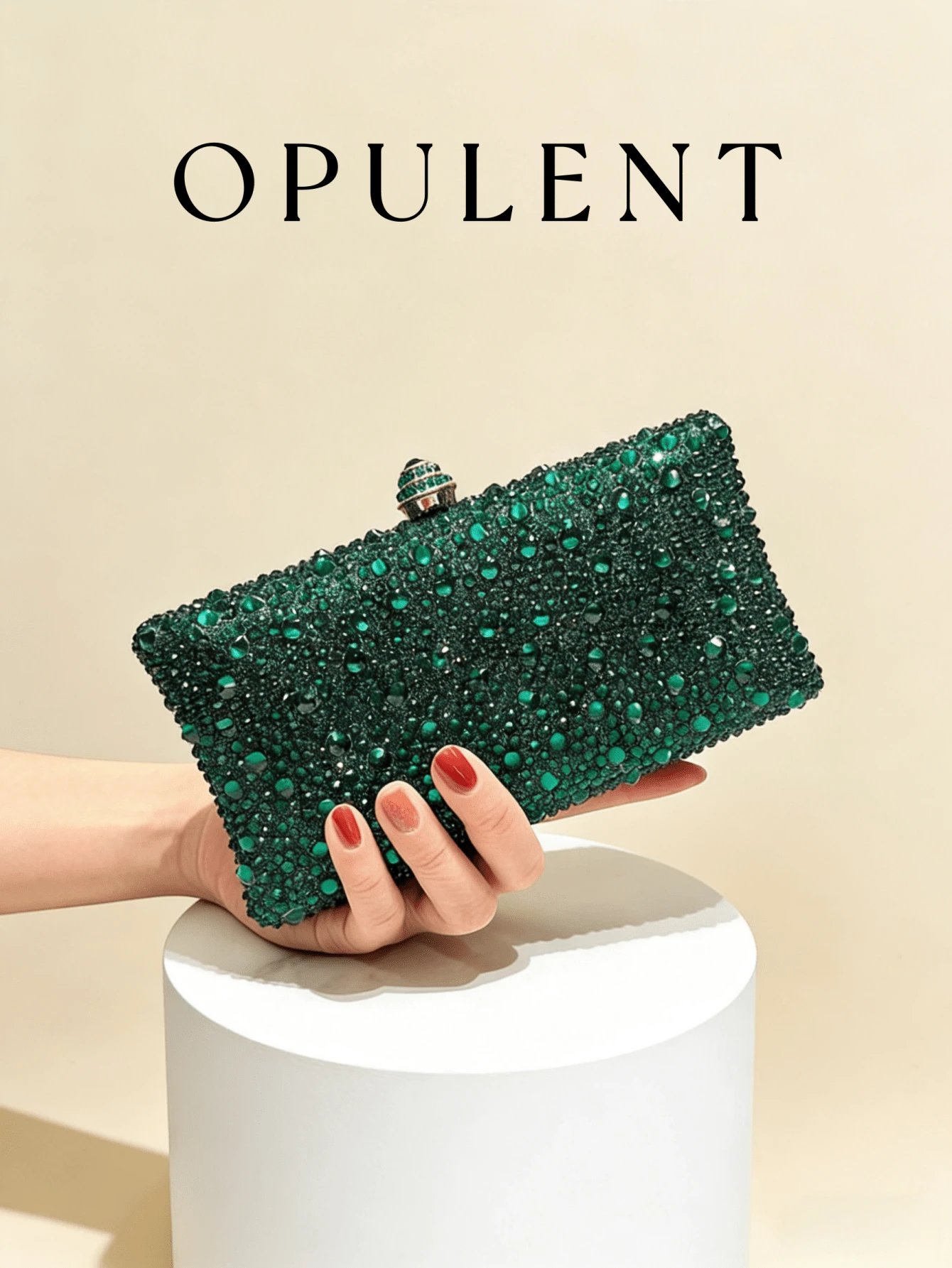 1个祖母绿水晶水钻晚宴手拿包，奢华闪亮水晶手提包，优雅正式派对手拿包，适合婚礼、舞会、鸡尾酒会等场合 - 綠色 - 查看 1