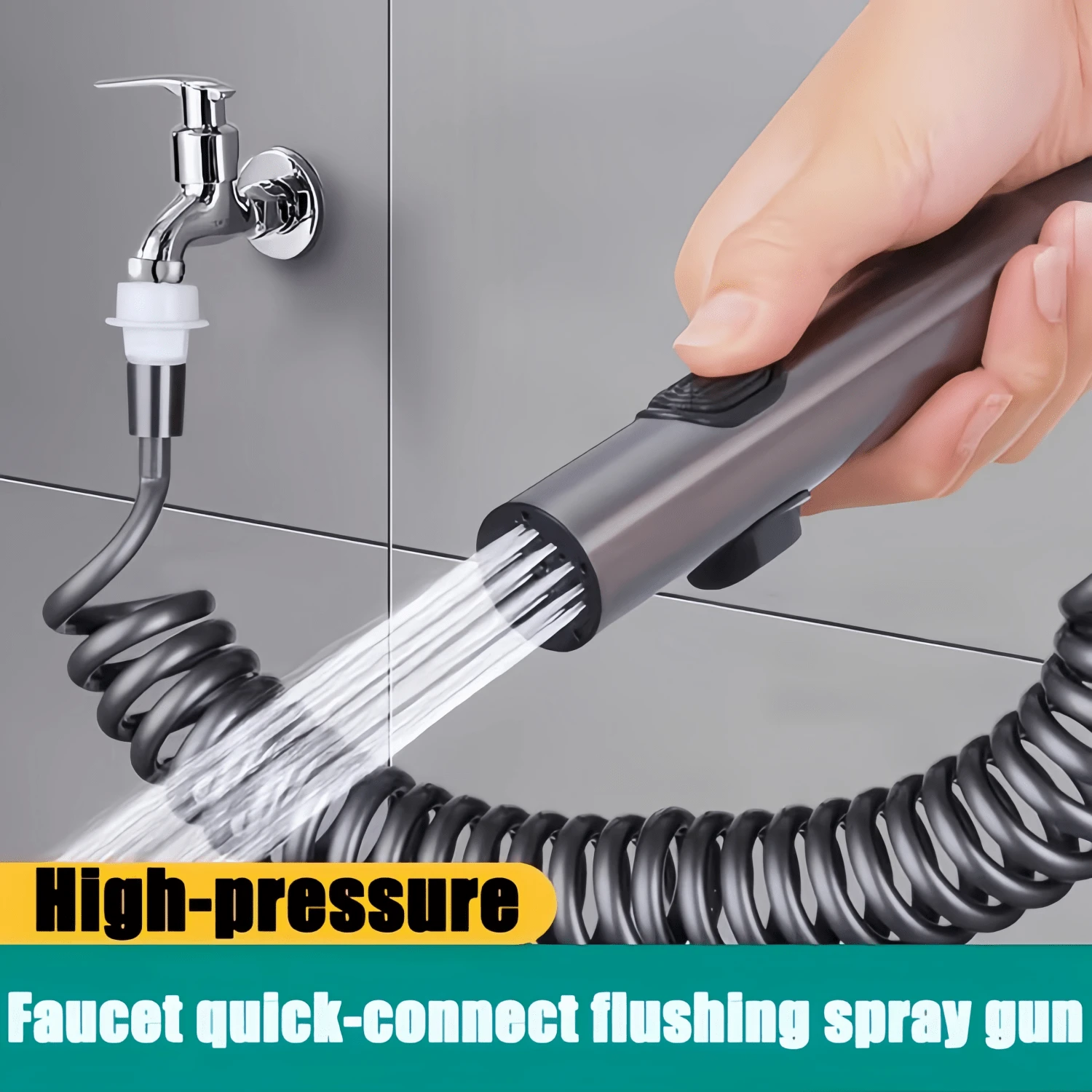 4-Piece High Pressure Water Gun Set - Faucet External Shower - Best Choice For Garden Watering - Quick Connector Car Wash Expandable Hose, Water Gun, Bathroom Rinsing, Toilet Companion