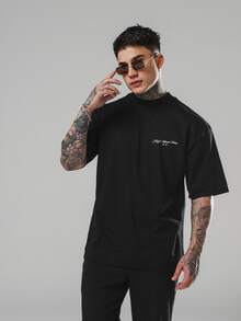 Men's Oversized Crew Neck T-Shirt By Dmuniz, Featuring A "Winning With Style" Print On The Chest, World Cup, Brazil, Casual Streetwear, Comfortable, 100% Cotton - 黑色 - 查看 1
