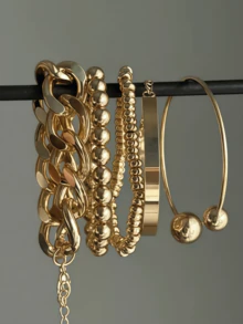 15/4pcs Fashionable Elegant Minimalist Floral, Star, Heart, Knot Bracelet Set For Women, Suitable For Vacation, Party, Date, Travel, Photo Shoot, Banquet, Daily Matching, New Versatile Combination - Yellow Gold - View 9