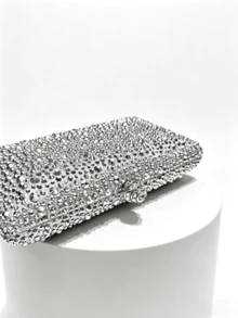 Women's Silver Rhinestone Clutch Bag, Luxury Shiny Evening Handbag With Chain Strap, Formal Party Crossbody Bag For Prom, Wedding, Cocktail Party And Other Formal Occasions - Silver - View 6