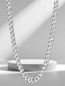 1条男士钛钢链项链，高抛光防褪色粗链，嘻哈朋克风格耐用饰品，日常佩戴，生日情人节礼物，送给男友或儿子 - 銀色 - 查看 10