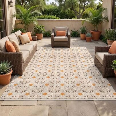 1PC Modern Minimalist Cream Style Small Floral Pattern Area Rug, 1200g/㎡ Soft Faux Cashmere With Non-Slip Design, Warm Orange Flower Print Floor Carpet For Home Deccor, Room Decor, Room Decration, Bedroom Decoration, Living Room, Bedroom, Garden, Patio & All-Season Outdoor/Indoor Home Decor