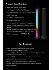 2pcs/Set Car Music Rhythm LED Light Strips, Sound Activated Ambient Lights, 3.7V+150mAh, RGB Dynamic Music Companion, Car Interior Decor, Suitable For Women, Creative Car Accessories Gift For Girlfriend, Friend, Birthday, Mother's Day And Wedding - Pickup Lamp - View 11
