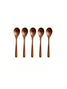 [1/2/5/10 Pcs] Bamboo Spoon Set, Large Size Long Handle Wooden Spoon For Rice, Ramen, Home Use Wooden Soup Spoons, Small Dessert Spoons,School Supplies - Brown - View 14