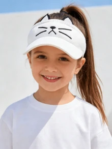 1個可愛貓耳遮陽帽，兒童卡通動物裝飾帽，適合3-8歲男孩女孩在休閒和海邊度假時佩戴，女孩帽子，女孩配件，男孩帽子，遮陽帽 - 彩色 - 查看 1