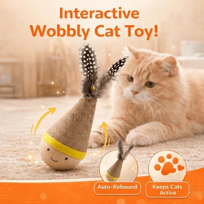 Interesting Self-Righting Tumbler Cat Toy, Feather Shake Cup Toy, Indoor Cat Teaser Wand, Provides Exercise And Entertainment For Cats Of All Breeds And Sizes, Durable Cat Toy, No Battery Required, Artificial Feathers