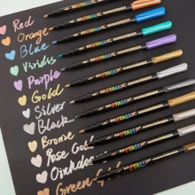 12pcs Metallic Watercolor Pens, Suitable For Painting And Graffiti, Quick-Drying Vivid Colors, Ideal For DIY Photo Album, Black Card, Collage, Crafts, Ceramic, Stone, Glass, Birthday, Christmas, Valentine's Day, New Year Gifts, And Easter Gifts! - 12pcs (12 Colors) - View 10