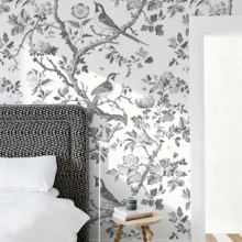 1 Roll Black & White Bird & Floral Self-Adhesive Wallpaper, Retro Aesthetic Removable And Reusable Peel And Stick Wallpaper, Easy To Install, PVC Material Contact Paper, Home Decor Wall Covering For Kitchen, Living Room, Bedroom, 17.3*118.1/196.8/393.7in - Black and White - View 4