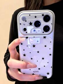 Y2K Cute Star Full Screen Jelly Phone Case Compatible With IPhone 17 Pro Max, 17 Pro, 16 Pro Max, 15 Pro, 16 Glossy Soft Shell - Black and White Stars - View 2