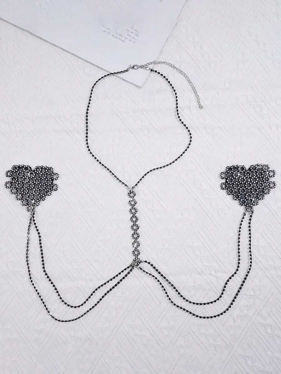1件装女士水钻装饰乳贴项链式身体链，硅胶可重复使用粘合剂，适合夜店穿着 - 彩色 - 查看 1