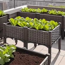 LEO IRIS Garden Planting Box With Drainage System And Drainage Holes, Traditional Black Woven Plastic Container, Suitable For Balconies, Outdoor Gardening, Vegetables, Flowers, Lawns, With A Sturdy And Lightweight Structure. - 兩個 - 查看 3