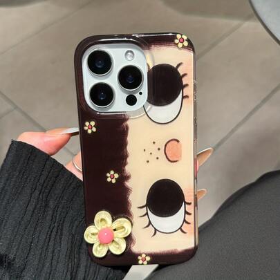 适用于 17/17 Pro/17 Pro Max/16/15/14/13/12/11 系列，1 件装可爱卡通大眼睛 + 3D 花卉图案，全包防震手机壳，适用于 17 Pro Max，时尚手机壳