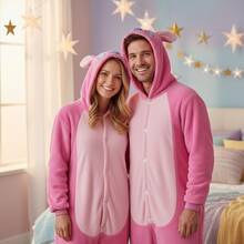 Disney Adult Kigurumi Pajamas Plush Unisex Cosplay Costume Stitch - Pink - View 4