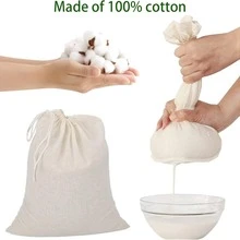 20 pièces Sacs à cordon en coton non blanchi - Coton naturel non teint, utilisé pour filtrer les herbes, le café, le thé, la soupe, le jus de viande, le ragoût, le bouillon d'os, les épices, etc. - Blanc - Voir 7