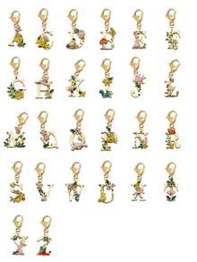 花卉琺瑯字母包包吊飾，可愛多彩動物字母 A-Z，春夏季最佳配件，亮面琺瑯包包與背包吊飾 - 完美禮物，可用於包包與珠寶 DIY - 彩色 - 查看 3