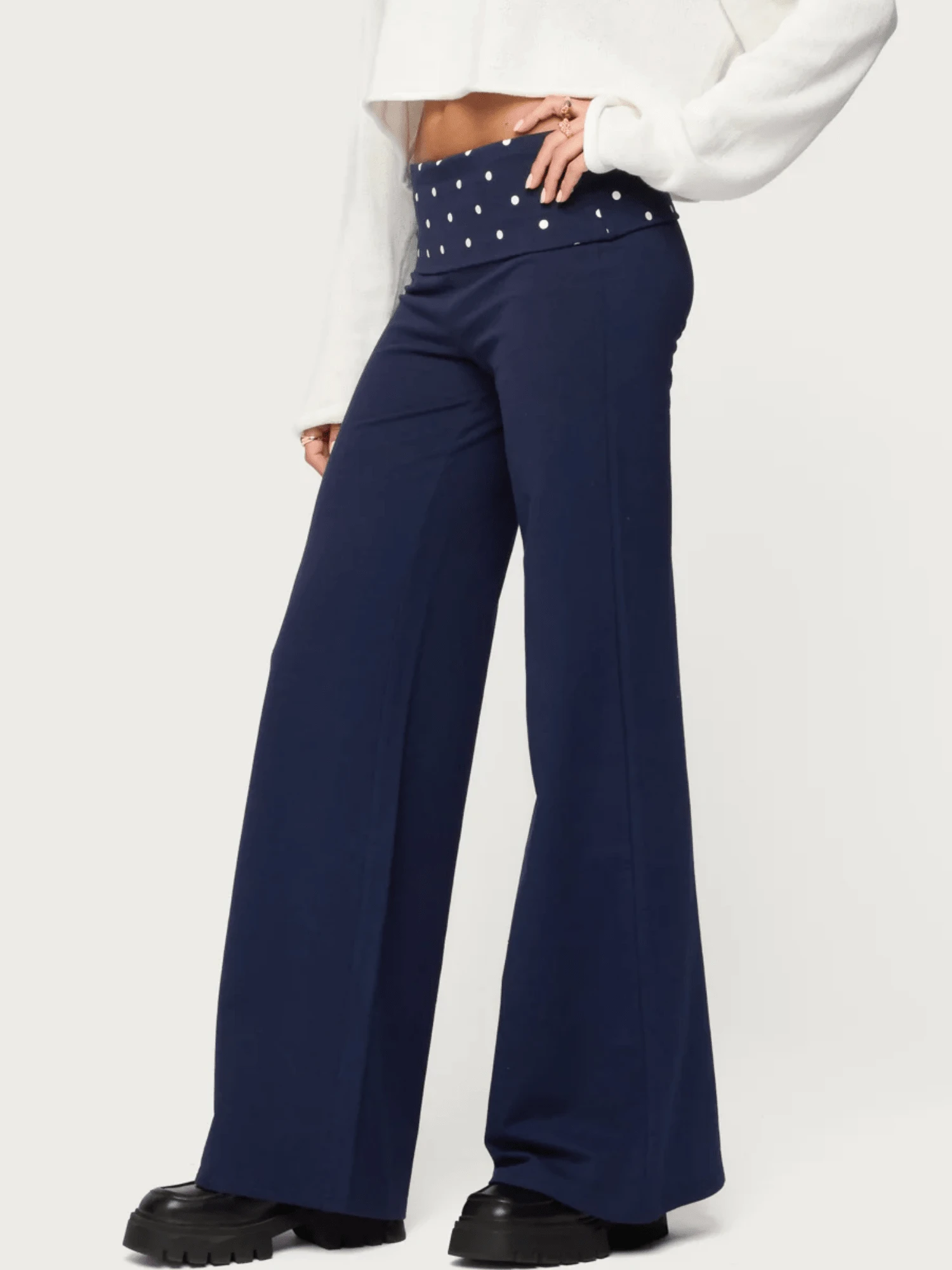 Lounge Wide Leg Sweatpants For Women Fold Over Low Waist Yoga Sweatpants Back To School Clothes Flare Leggings Bell Bottoms Y2K Foldover Pants - Màu xanh bụi bặm - Xem 1