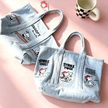 SNOOPY 1个史努比刺绣牛仔布手提包，大容量，适合携带书籍、午餐盒、雨伞等，是送给学生、朋友和同事的完美礼物，适合生日、开学、购物、旅行等场合。 - 彩色 - 查看 2