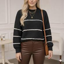 Knitted Sweater With Embossed Pattern And Weave, Autumn/Winter. - Black - View 3