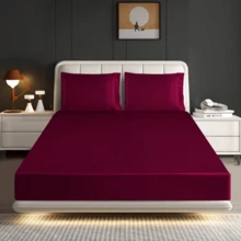 Satin Fitted Sheet Set With 2 Pillowcases - Ultra-Soft, Deep Pockets, Machine Washable - Burgundy - View 8