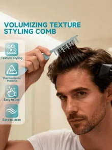 2pcs Wide Tooth Hair Comb Set - Unisex, Ideal Tool For Creating Voluminous Curly Hair. Textured Handle Suitable For All Hair Types. This Styling Comb Can Lift Hair Roots, Help Men Create Voluminous Styles And Cover Split Ends, Also Suitable For Bangs Styling. Suitable For Daily Use, Business Travel, Outings And Office Use. - Multicolor - View 10