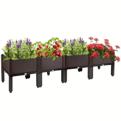KNERS Garden Planting Box With Drainage System And Drainage Holes, Traditional Black Woven Plastic Container, Suitable For Balconies, Outdoor Gardening, Vegetables, Flowers, Lawns, With A Sturdy And Lightweight Structure.