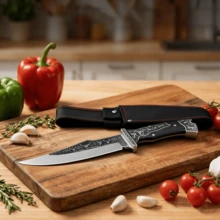 Cuchillo de chef de cocina de alta calidad tallado a mano (con funda protectora), cuchillo de cocina de acero inoxidable preciso, adecuado para cortar carne y verduras, mango ergonómico, ideal para preparar comidas en cocina doméstica y cortar pan. - Negro - Ver 6