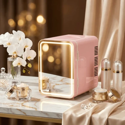 SOKANY Tủ lạnh mini đựng mỹ phẩm 4L với gương LED điều chỉnh được, chức năng làm lạnh và làm ấm để bảo quản mỹ phẩm và chăm sóc da, tủ lạnh làm đẹp di động tiện dụng cho phòng ngủ, ký túc xá, văn phòng, ô tô.