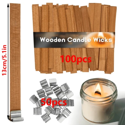 100 bấc gỗ dùng để làm nến - Bấc gỗ không khói, phát ra tiếng lách tách khi cháy; Thích hợp để làm nến sáp paraffin và sáp đậu nành.