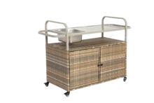 Outdoor Bar Table, Wicker Bar Cart With Cabinet, Patio Serving Cart With Steel Lid, With Ice Bucket, Locking Wheels, Side Basket For Garden, Pool And Backyard, Beige Color. - 米色 - 查看 5