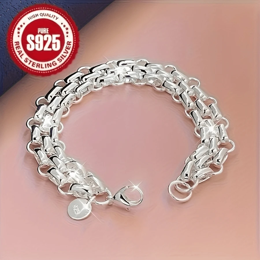 S925 Triple Strand Bracelet, Shiny Punk Style - Perfect Holiday Gift For Family & Friends Or Party Wear, Special Occasion Jewelry, Everyday Accessory - Silvery - View 1
