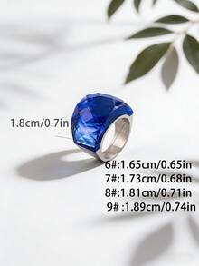 1枚奢华闪亮夸张不锈钢绿色大玻璃戒指，男女皆宜的派对礼物之选 - 玻璃戒指 - 查看 10