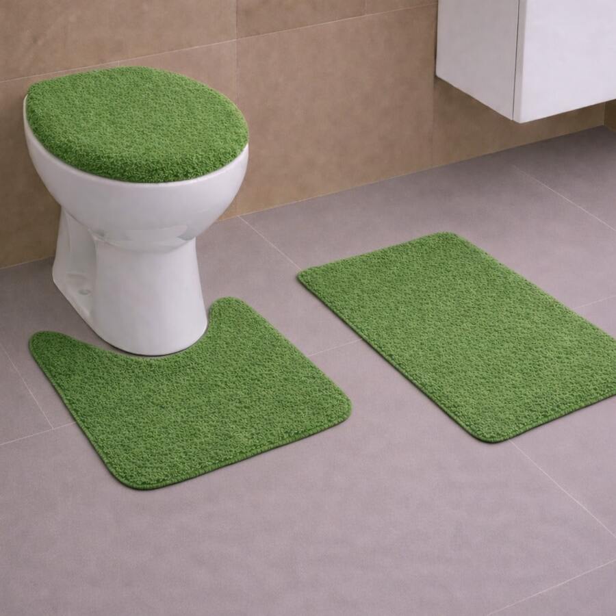 3-Piece Set Of Plush Non-Slip Bathroom Rugs, 100% Cotton, 40x60 Cm, Shaggy - 青檸色 - 查看 1
