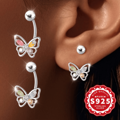 Pair Of S925 Sterling Silvery Butterfly Hook Earrings With A Spiral Design, Secure, Featuring A Light Luxury Sweet Style. Suitable For All Seasons, Daily Wear, Parties, Music Festivals, And Vacations. A Perfect Gift For Women, Hypoallergenic