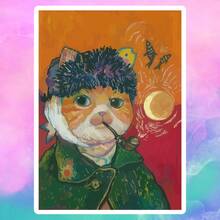 Van Gogh Style Cat Self-Portrait, Using The Soft And Cute Feeling Of Cats To Dissolve The Seriousness, Creative To The Max, Waterproof Vinyl Sticker - Durable Smooth Surface, Self-Adhesive Bumper Sticker, Suitable For Cars, Windows, Laptops, Trucks, Water Bottles - Multi-Functional Durable Design, Car Sticker - Vinyl - View 2