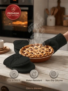 1 个耐高温 500 ℉ 厨房烤箱手套，迷你烤箱脚垫，带防滑抓握表面和挂环，适合烧烤、烘焙、烹饪和烧烤（黑色）﻿ - 黑色 - 查看 8