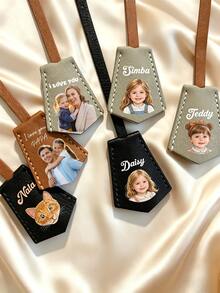 Personalised Photo Text Leather Keychain Custom Pet Portrait Couple Photo Keepsake Keyring Engraved Anniversary Gift - Multicolor - View 4