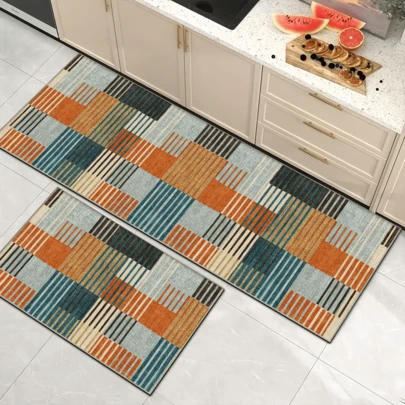 1pc Modern Abstract Geometric Pattern Printed Floor Mat, Silica Gel Kitchen Carpet, Kitchen Mat, Rug, Easy To Clean, Rectangular Printed Carpet, Suitable For Living Room, Bedroom, Hallway, Bathroom, Laundry Room - Polyester Carpet, Suitable For Indoor And Outdoor Home Decor
