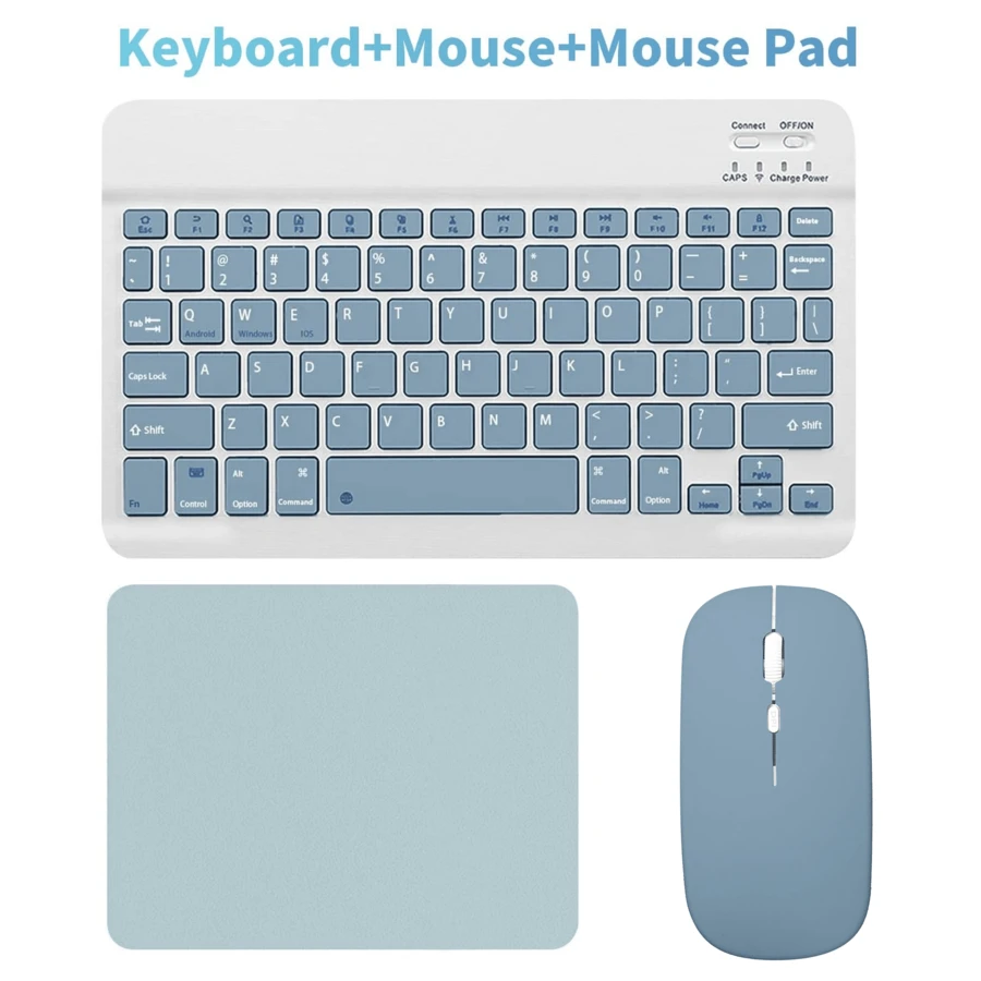 150mAh Portable Wireless Bluetooth Keyboard & Mouse Set, Compatible With Samsung Tablets, Apple IPad (IOS 13+), Android Smartphones, Windows Systems (Misty Blue)