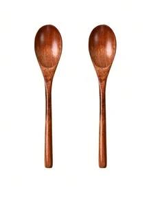 [1/2/5/10 Pcs] Bamboo Spoon Set, Large Size Long Handle Wooden Spoon For Rice, Ramen, Home Use Wooden Soup Spoons, Small Dessert Spoons,School Supplies - Brown - View 18