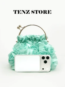 3D Mint Green Rose Flower Evening Bag, Fashion Chiffon Petal Handbag With Detachable Chain Strap, Fits Phone And Essentials, Suitable For Wedding, Date, Prom, Holiday, Girls' Night Out, Graduation Party, Spring Gala, Cocktail Party - Mint Green - View 6