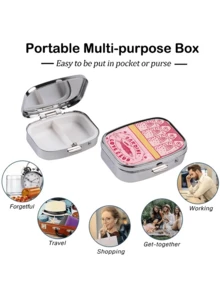 Vintage Sardine Pattern Square Pill Box - Compact Dual Compartment Pill Storage Box, Suitable For Home And Travel - Unique Gift For Pocket And Handbag / Mini Metal Round Pill Box / Divided Jewelry Storage Box / Mother's Day Gift, Gift For Family - Multicolor - View 4
