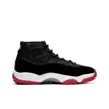 Nike Jordan Air Jordan 11 bred 網布漆皮 季後賽 舒適 耐磨 高筒 復古籃球鞋 男女同款 黑紅白 - 黑紅 - 查看 2