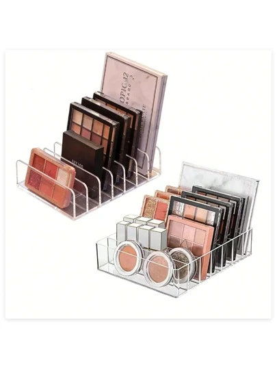 7/8 Grille Boîte de rangement transparente en acrylique pour palette de maquillage - Support de palette d'ombres à paupières transparent et étagère de rangement pour cosmétiques - Organisateur de bureau gain de place, convient pour la coiffeuse, la penderie, l'armoire de salle de bain - Applicable pour la chambre, la décoration de la maison et le poste de maquillage