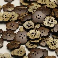 10 pièces Boutons en coquille de noix de coco naturelle - Motif floral en bois marron, centre noir, convient pour l'artisanat, la fabrication de bijoux et la décoration d'intérieur, boutons d'artisanat | Motif floral | Matériau naturel - 10 pièces - Voir 8